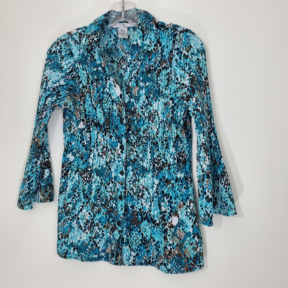 Fred David Stretch Multicolored Blouse, Size Small